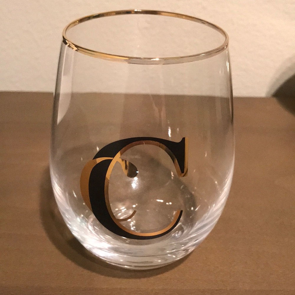 Gold Metallic Rimmed Stemless Wine Glass - C